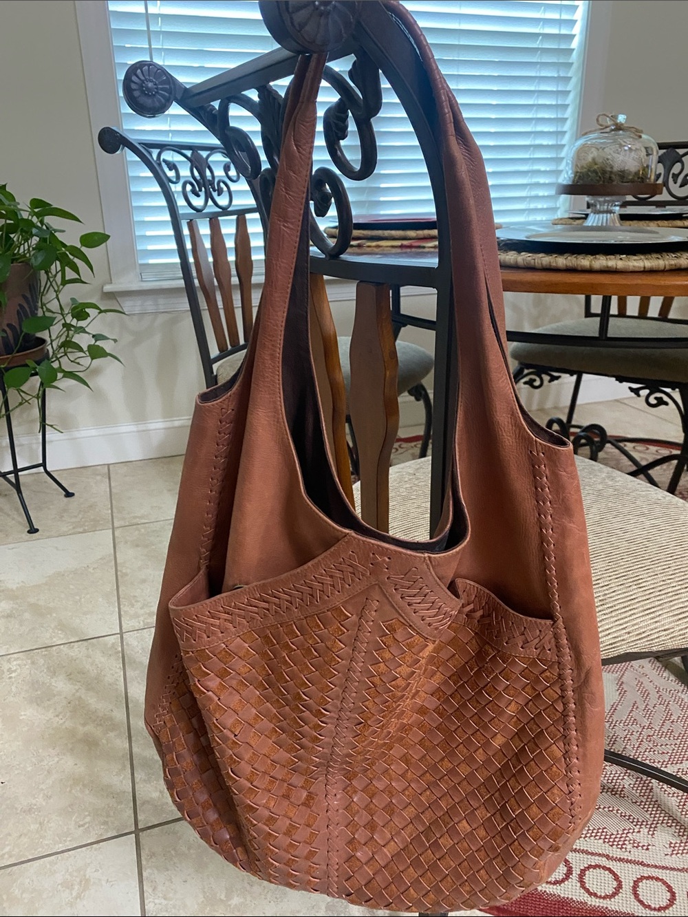 ELF Woven Leather French Lover Oversized Hobo Bag - Cognac